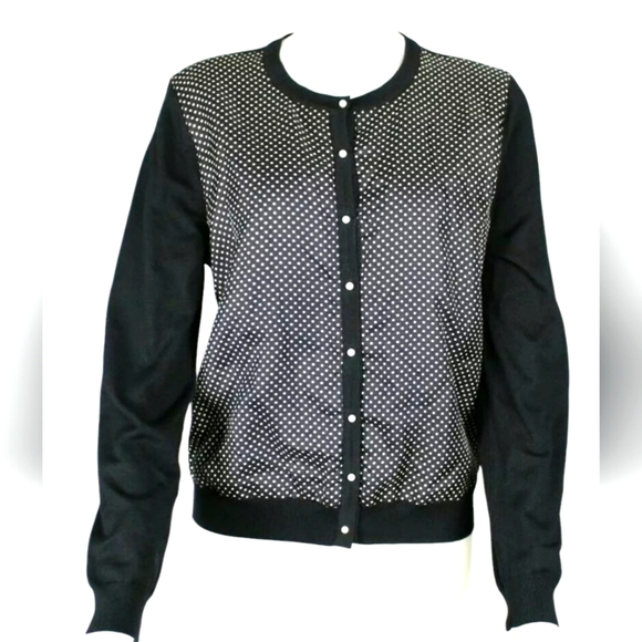 Ralph Lauren Black and White Polka Dot Womens Cardigan Pearl Button Silk Size 1X - Picture 1 of 7